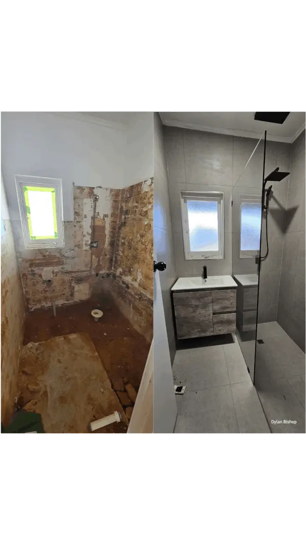 efore and after full bathroom renovation: Bathroom renovation, before and after, shower installation, bath installation, basin installation
